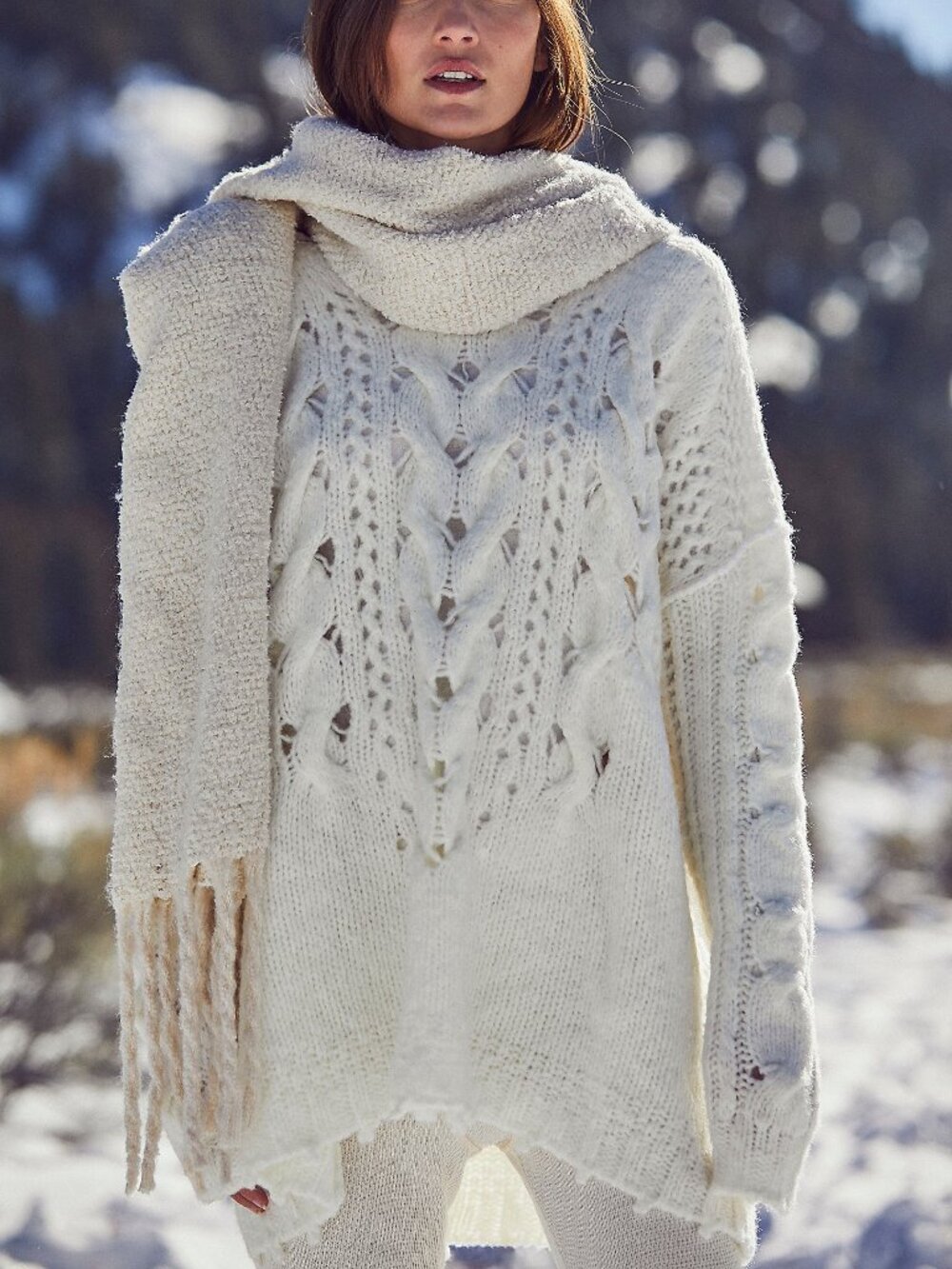 NWOT Free People Women's Follow Me Knit Sweater in White Size XS